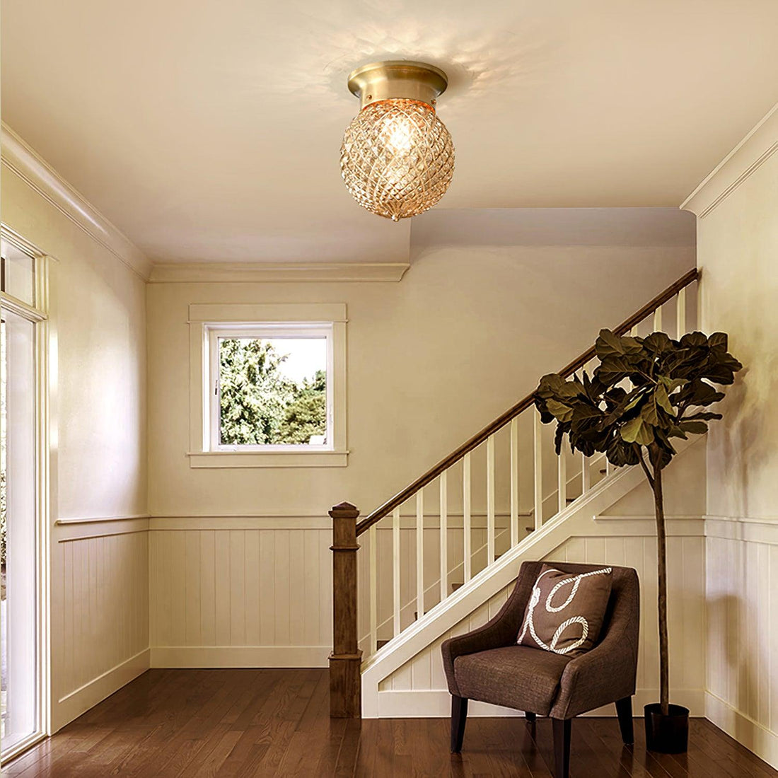 Reeded Globe Flush Ceiling Light