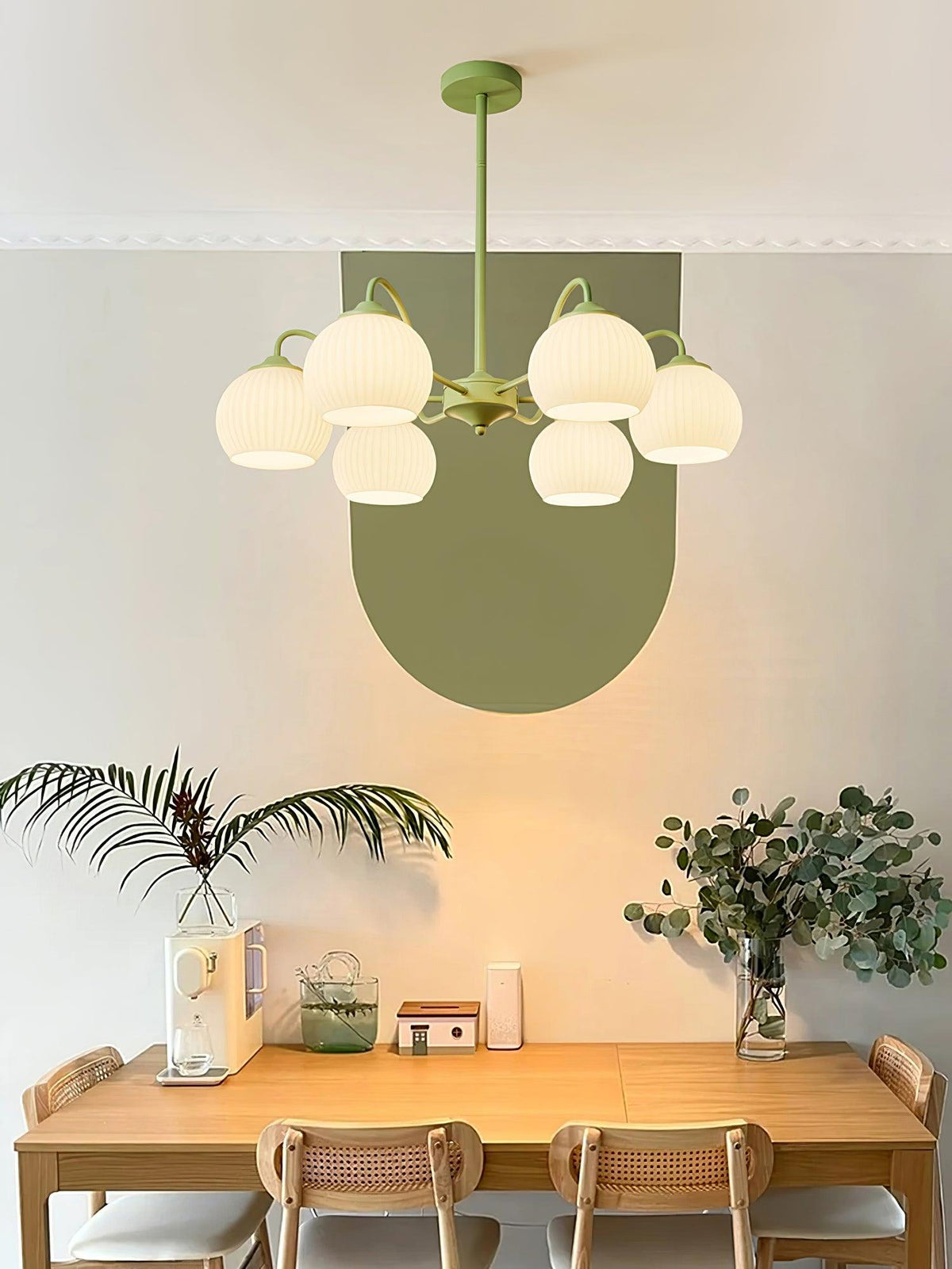 Ribbed Glass Matcha Chandelier