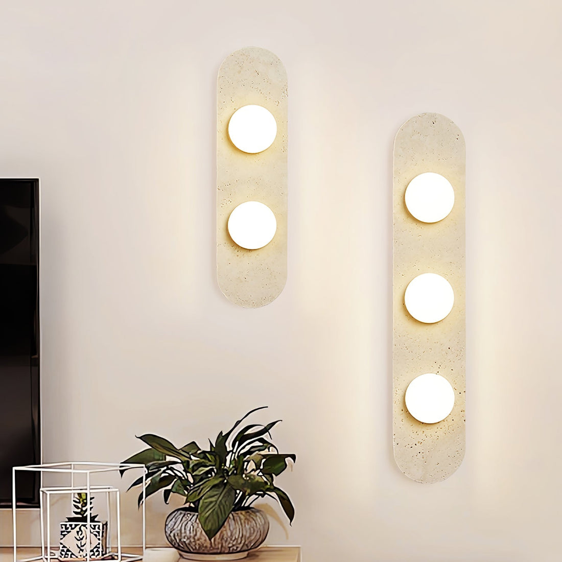 Rounded Travertine Wall Sconce