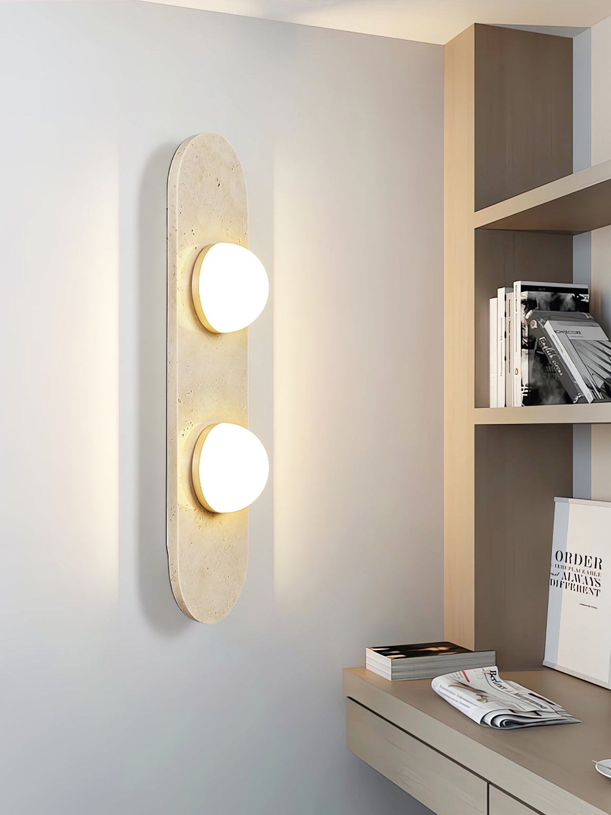 Rounded Travertine Wall Sconce