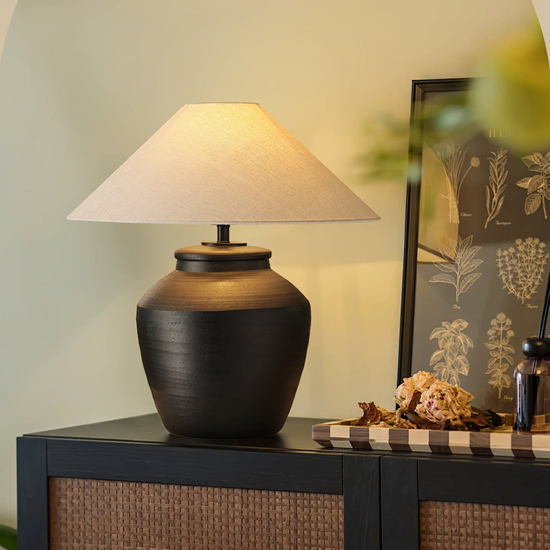 Rustic Black Ceramic Table Lamp