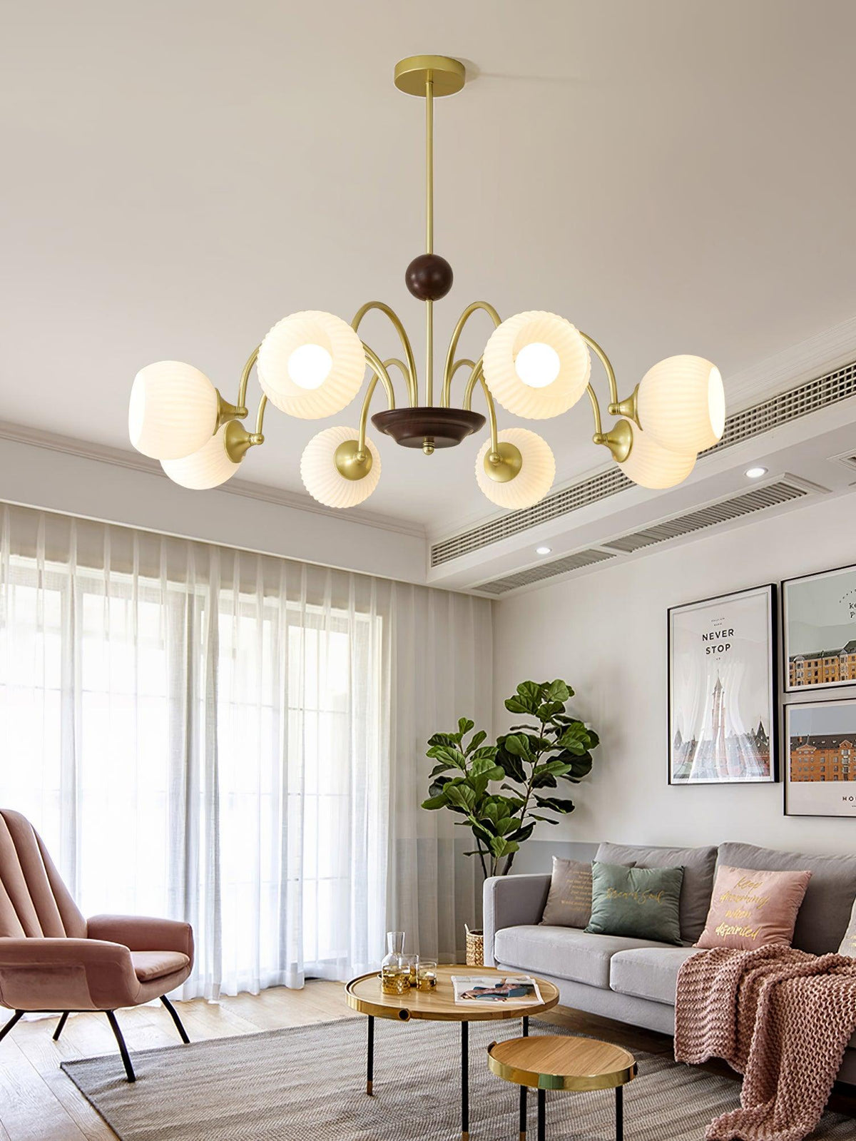 Sculptural Glass Ribbed Chandelier - view 26