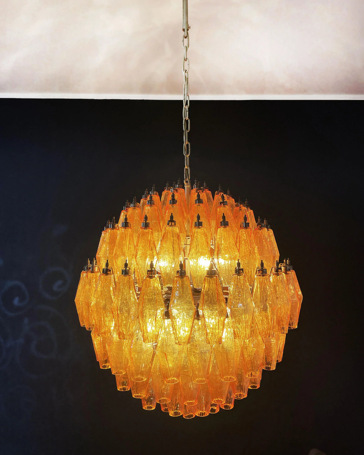 Spherical Murano Poliedri Amber Glass Chandelier - view 8