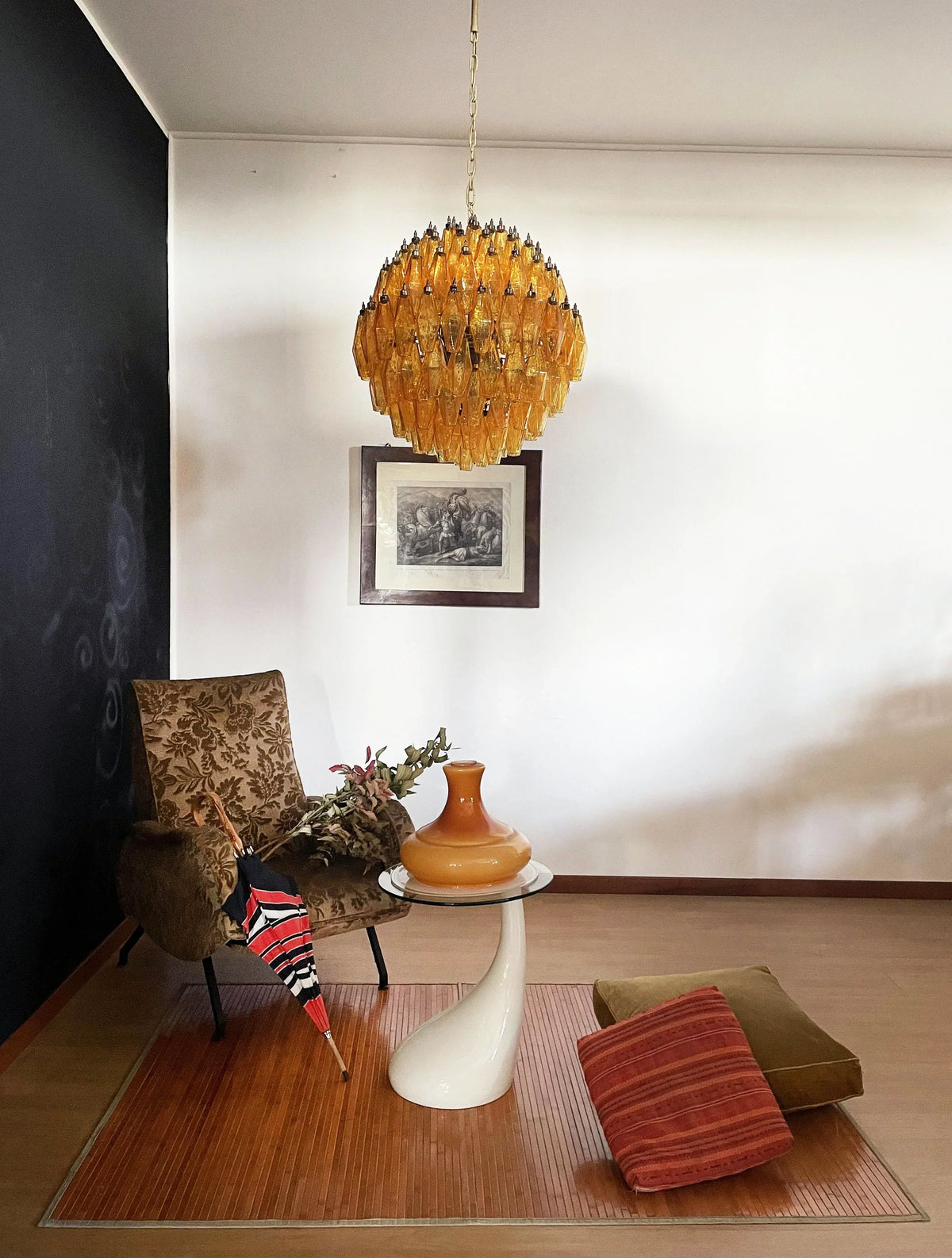 Spherical Murano Poliedri Amber Glass Chandelier - view 4