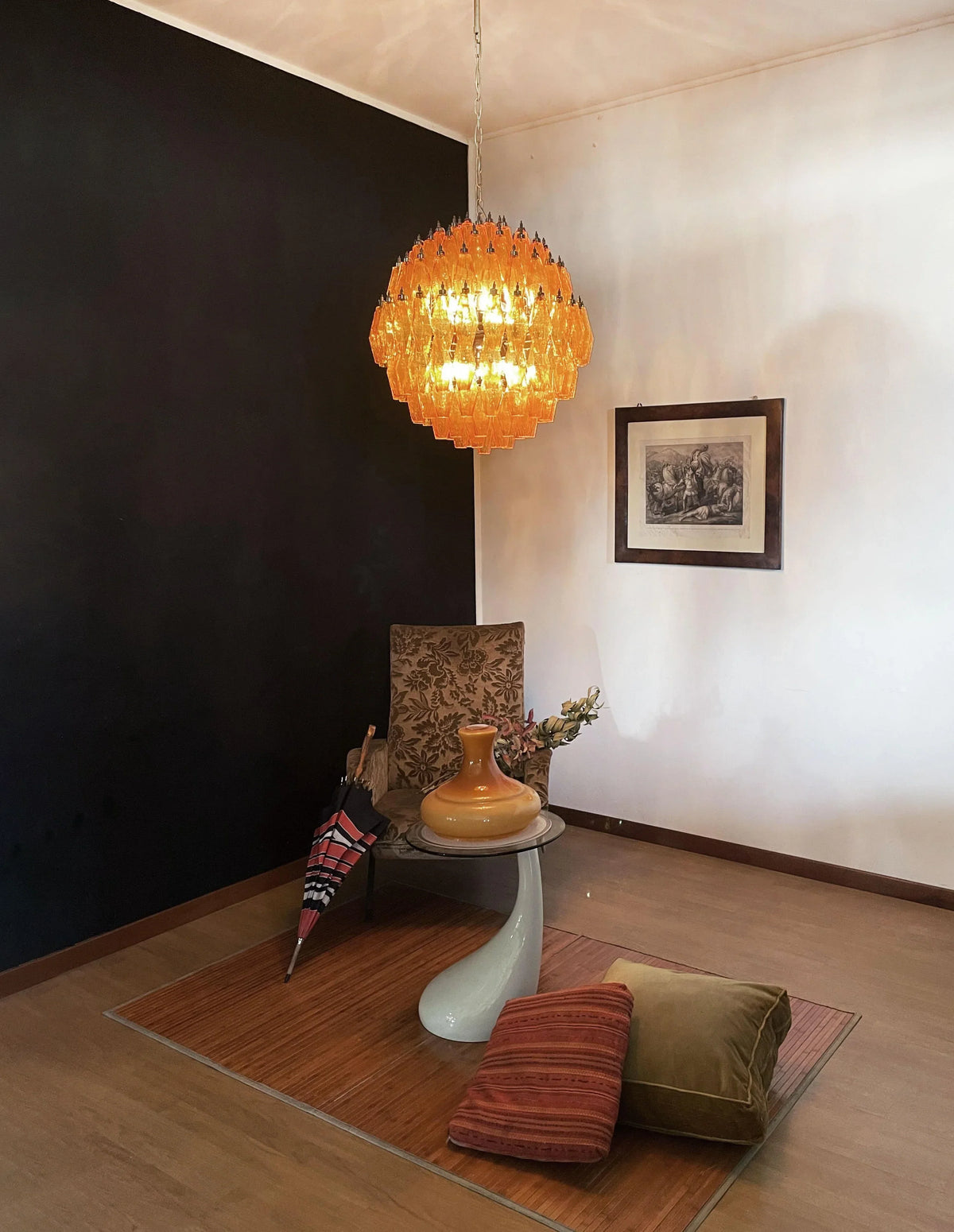 Spherical Murano Poliedri Amber Glass Chandelier - view 3