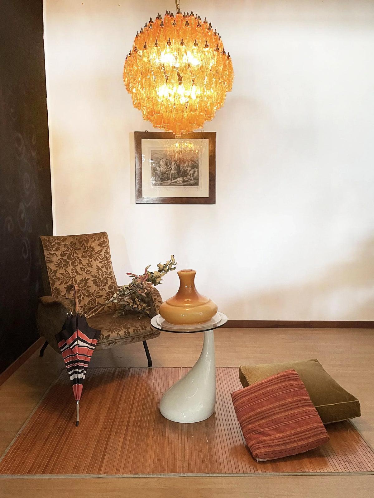 Spherical Murano Poliedri Amber Glass Chandelier - view 5