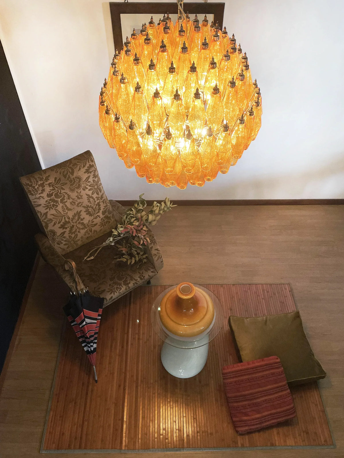Spherical Murano Poliedri Amber Glass Chandelier - view 7