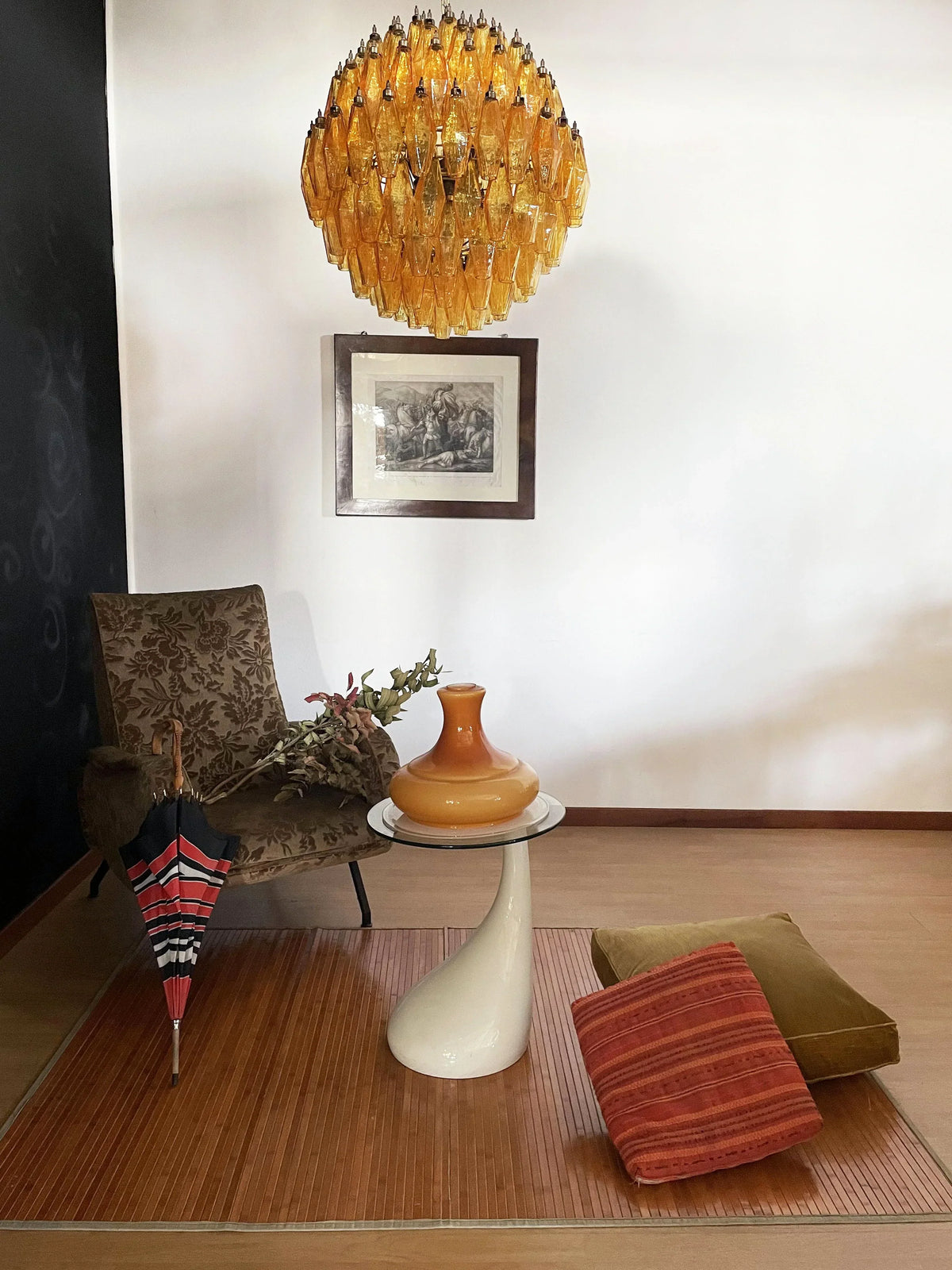 Spherical Murano Poliedri Amber Glass Chandelier - view 6