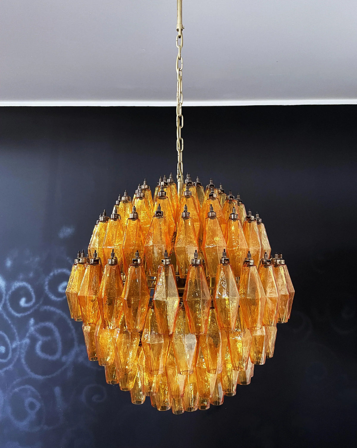 Spherical Murano Poliedri Amber Glass Chandelier - view 9