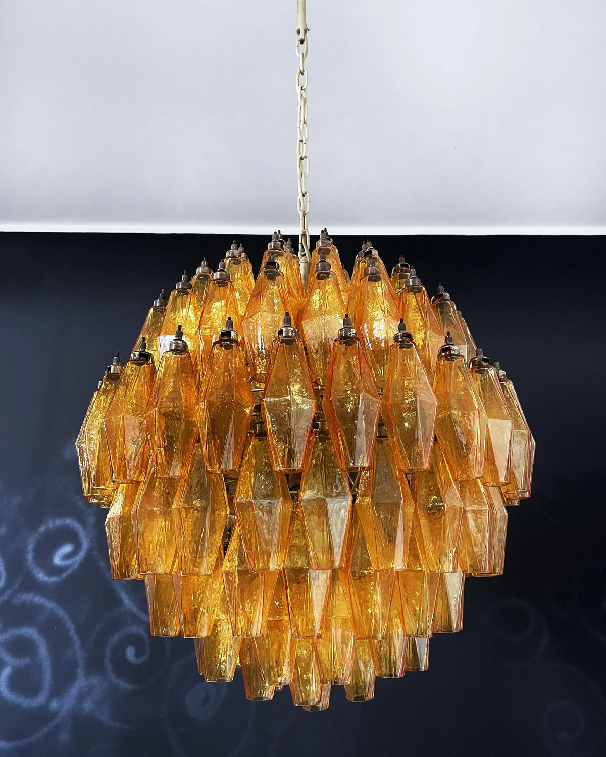 Spherical Murano Poliedri Amber Glass Chandelier - view 10