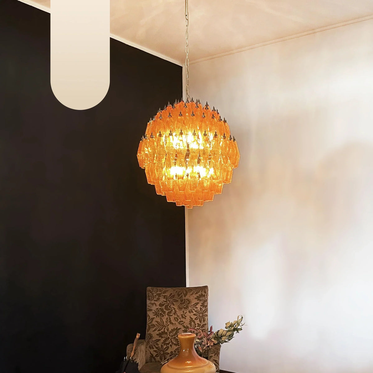 Spherical Murano Poliedri Amber Glass Chandelier - view 17