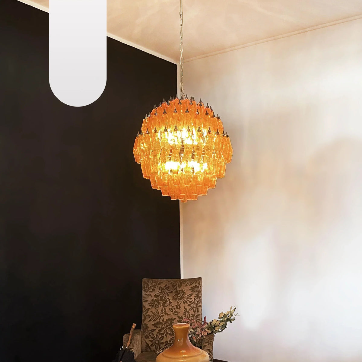 Spherical Murano Poliedri Amber Glass Chandelier - view 18