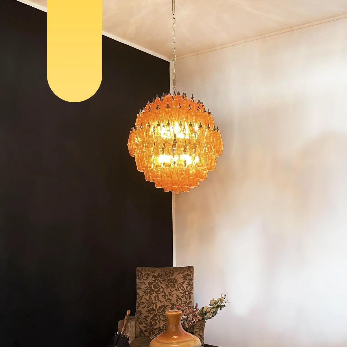 Spherical Murano Poliedri Amber Glass Chandelier - view 19