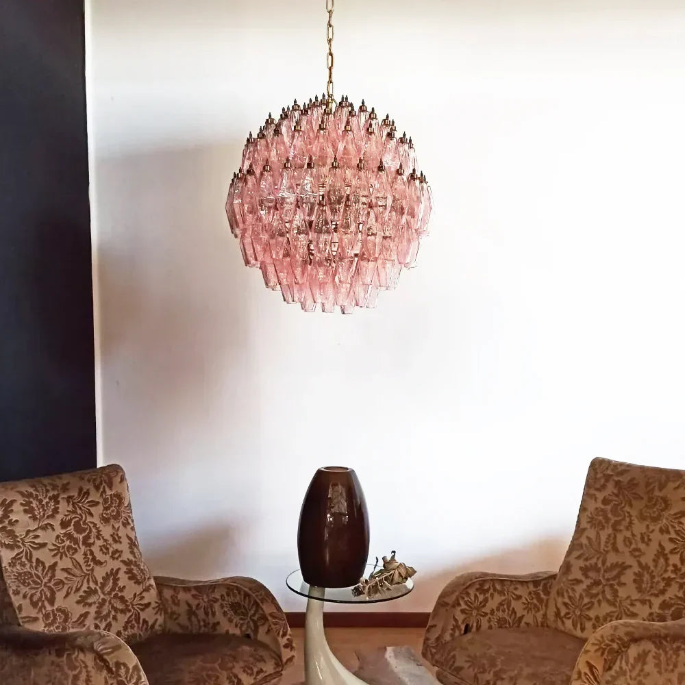 Spherical Murano Poliedri Pink Glass Chandelier - view 2