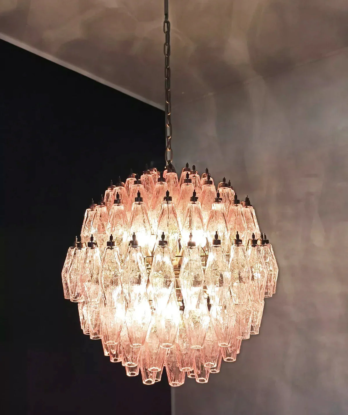 Spherical Murano Poliedri Pink Glass Chandelier - view 8