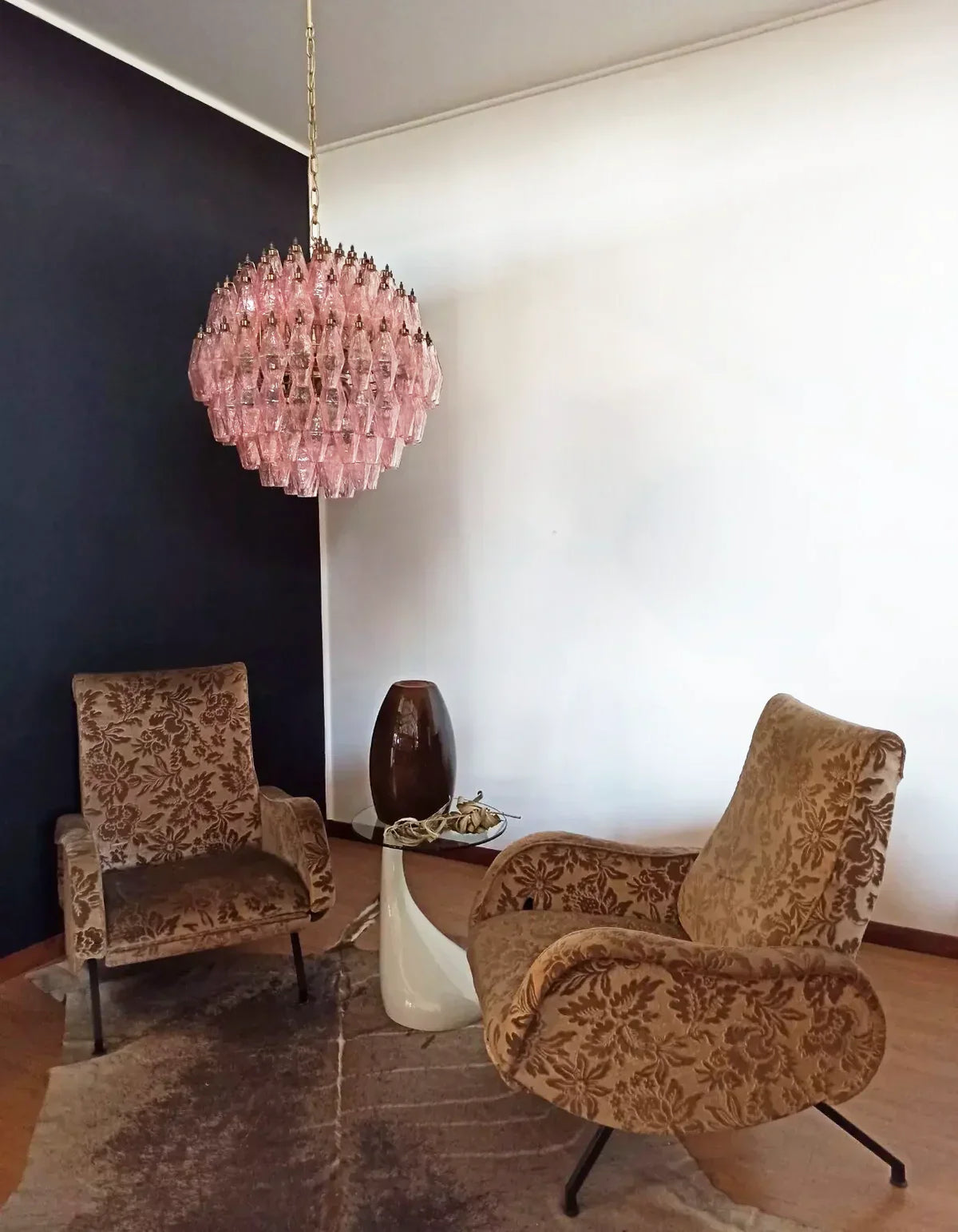 Spherical Murano Poliedri Pink Glass Chandelier - view 7