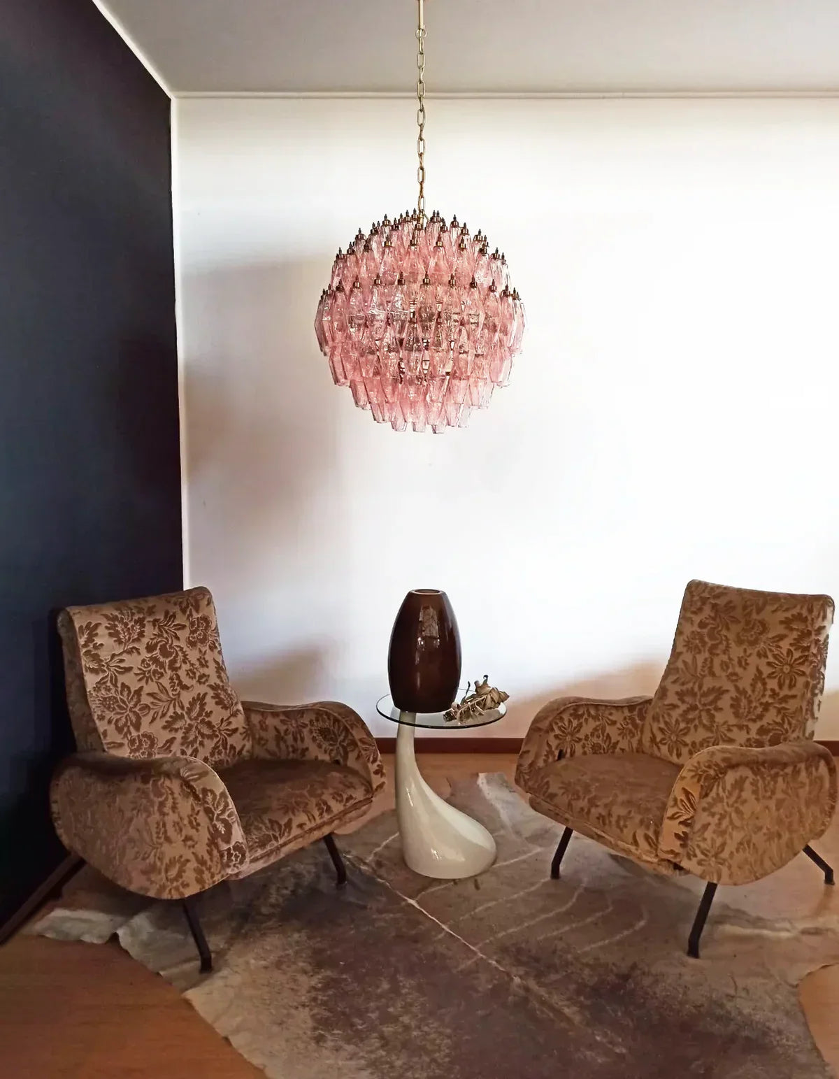 Spherical Murano Poliedri Pink Glass Chandelier - view 5