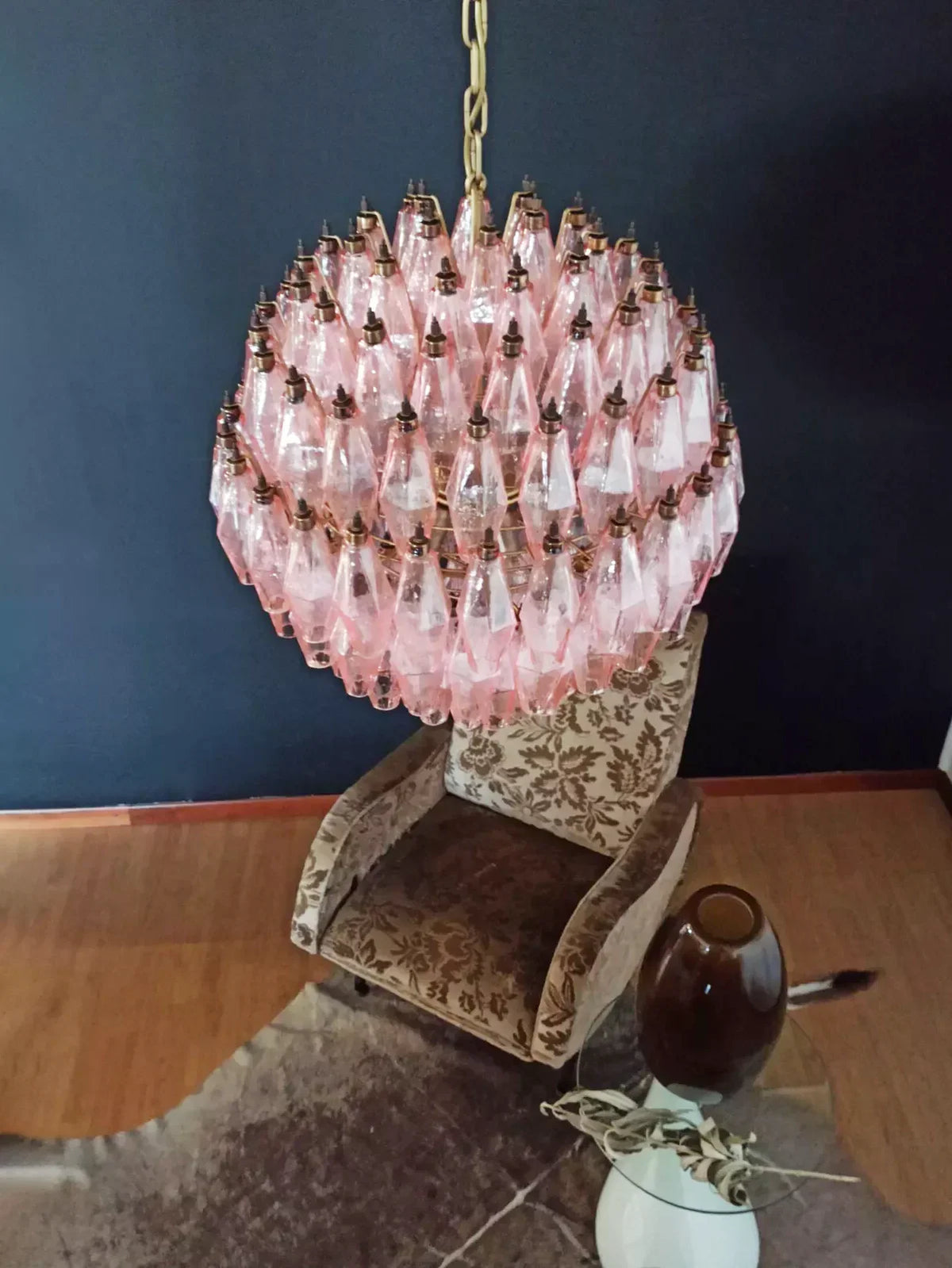 Spherical Murano Poliedri Pink Glass Chandelier - view 4