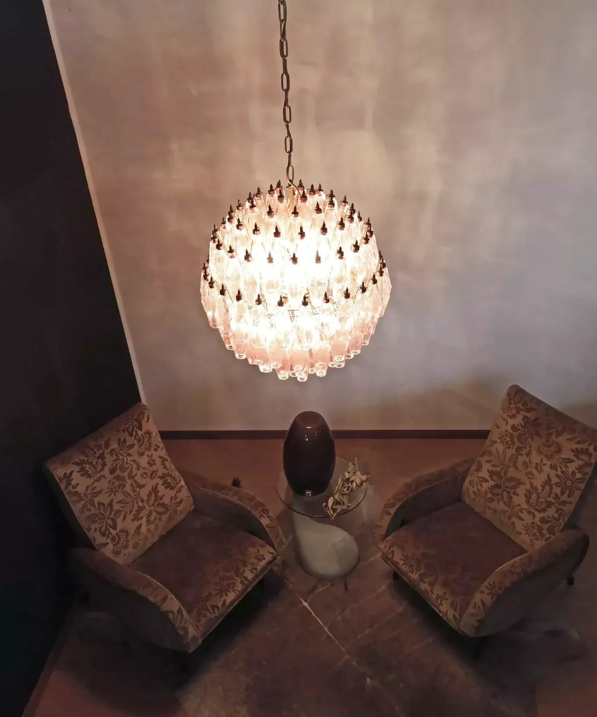 Spherical Murano Poliedri Pink Glass Chandelier - view 3