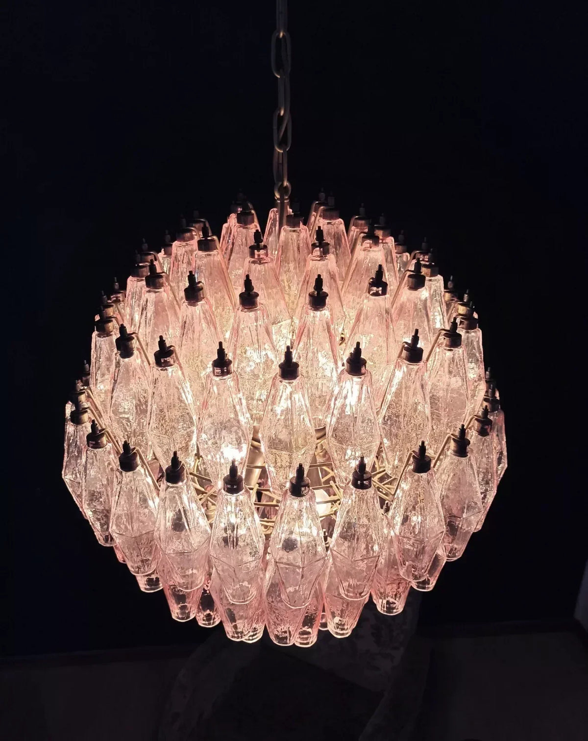 Spherical Murano Poliedri Pink Glass Chandelier - view 17