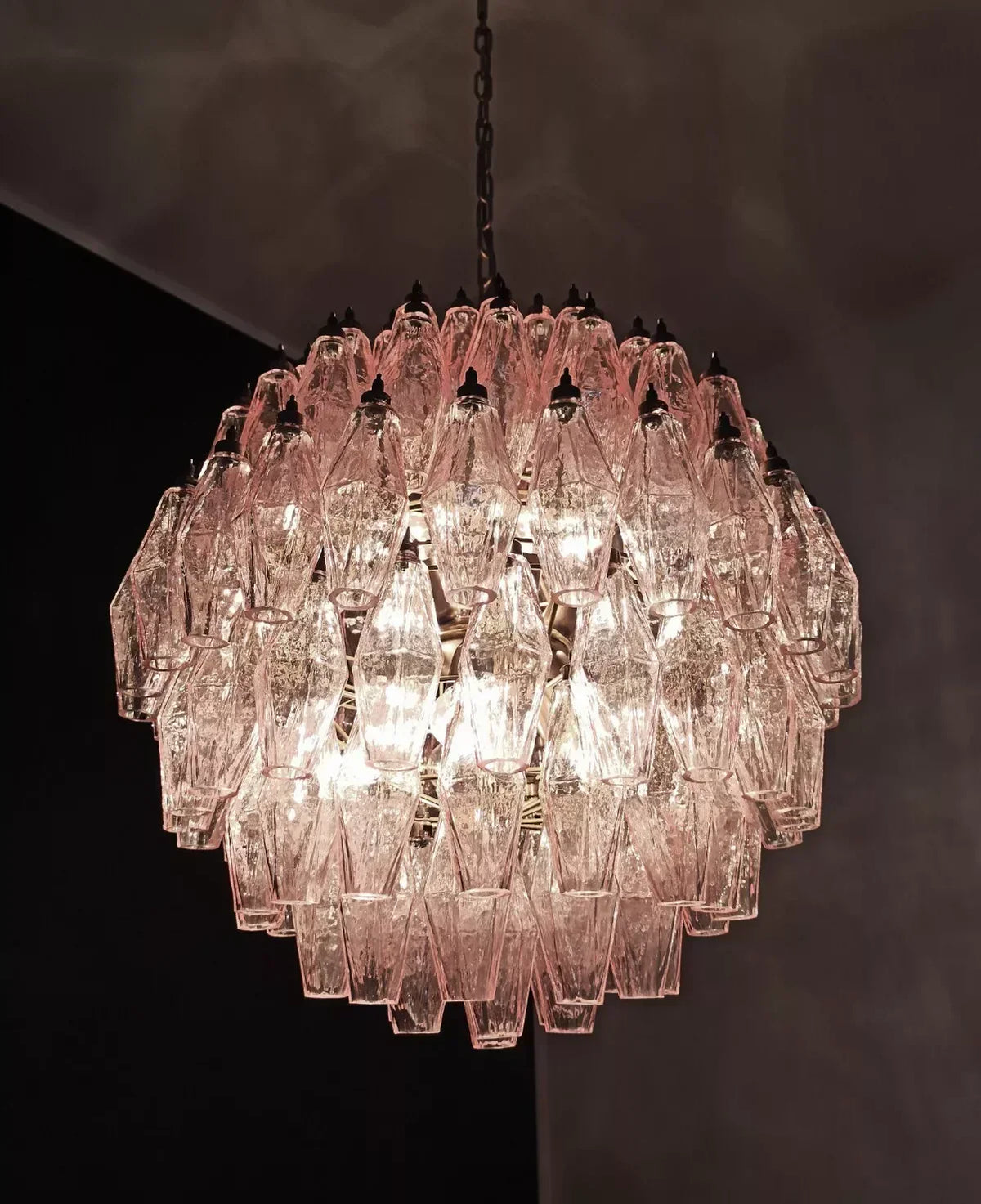 Spherical Murano Poliedri Pink Glass Chandelier - view 10