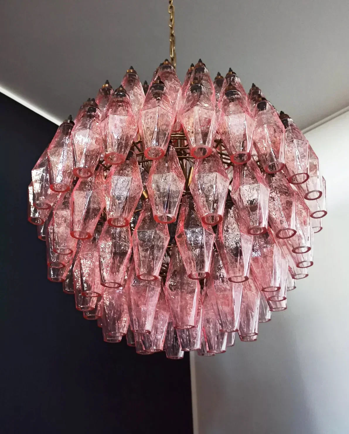 Spherical Murano Poliedri Pink Glass Chandelier - view 9