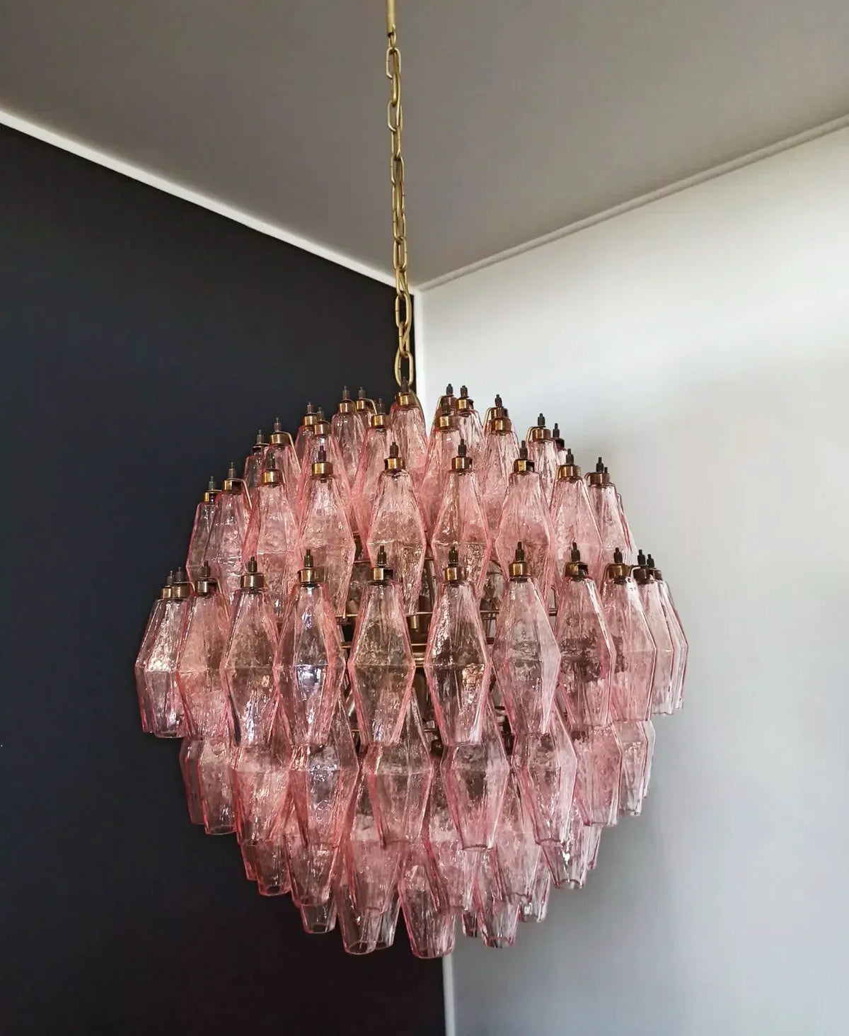 Spherical Murano Poliedri Pink Glass Chandelier - view 11