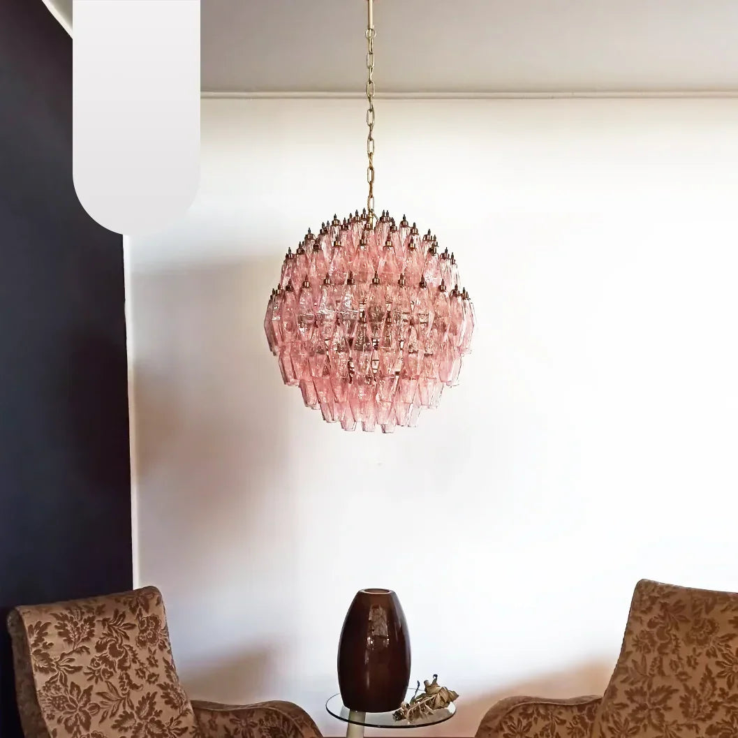 Spherical Murano Poliedri Pink Glass Chandelier - view 20