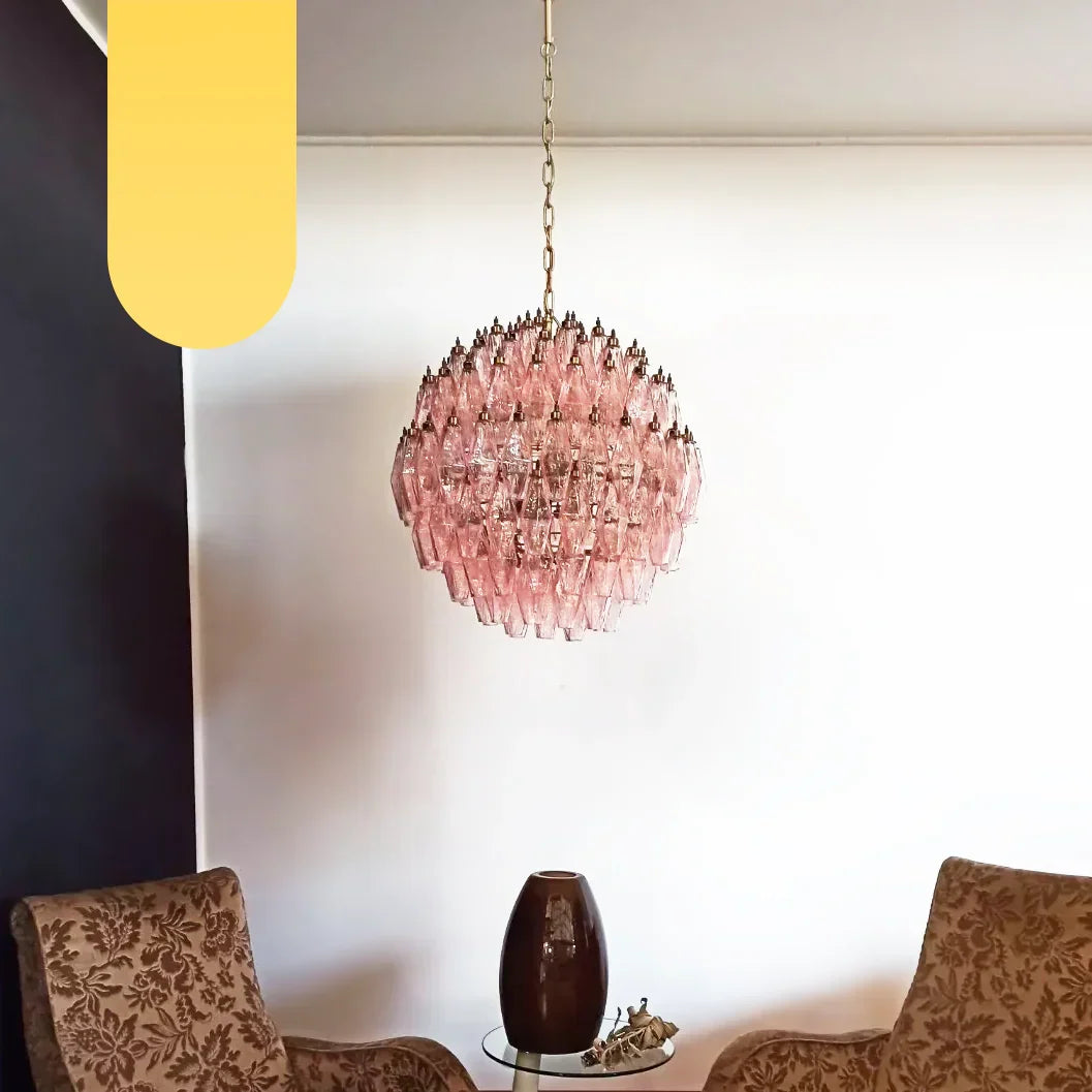 Spherical Murano Poliedri Pink Glass Chandelier - view 21