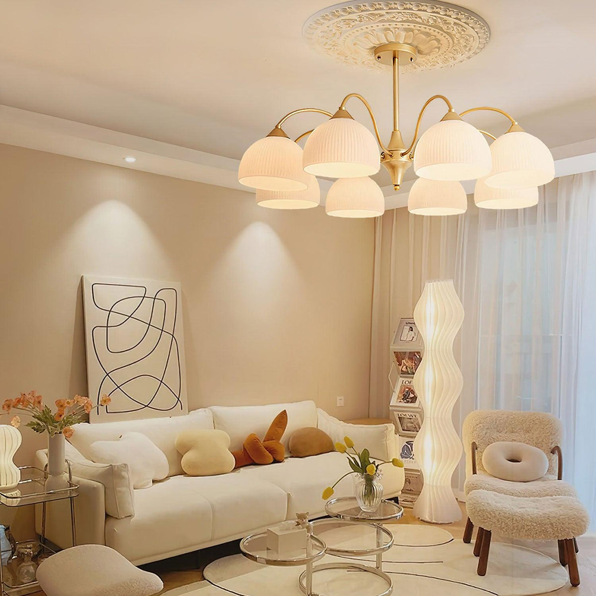 Striped Glass Bowl Chandelier - view 7