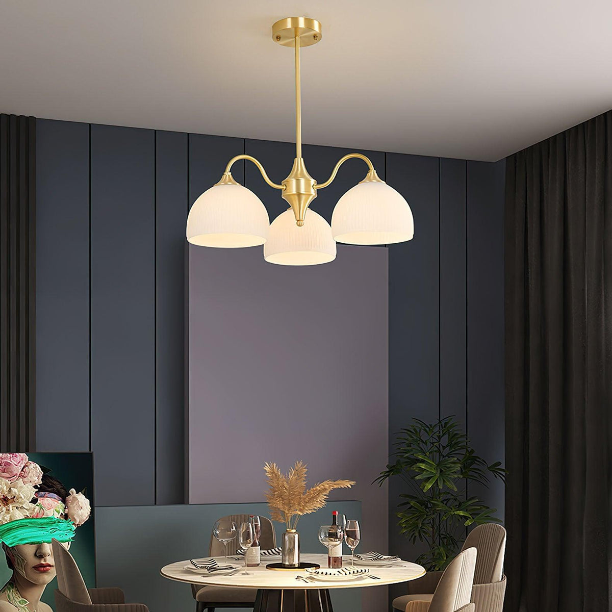 Striped Glass Bowl Chandelier - view 13