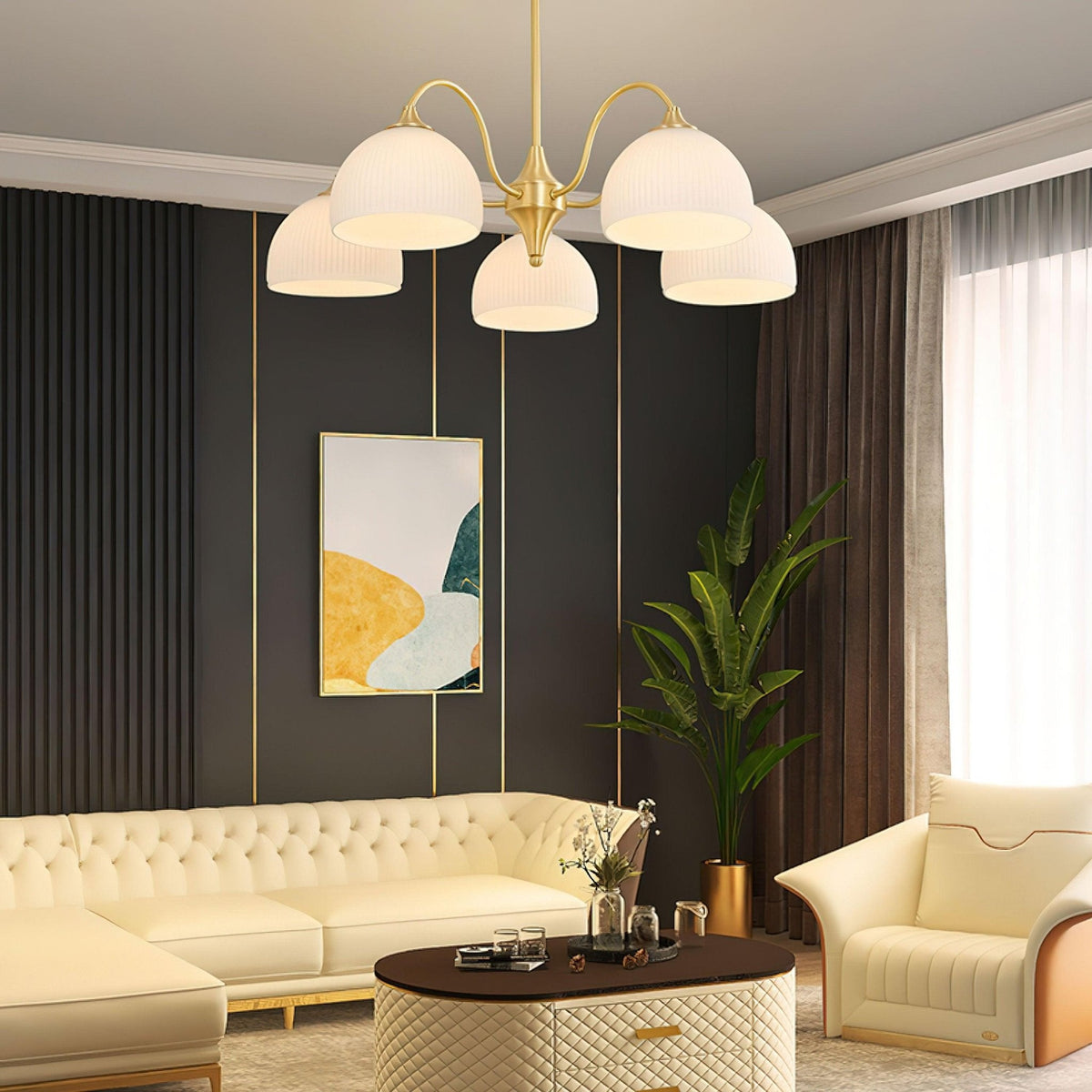 Striped Glass Bowl Chandelier - view 3