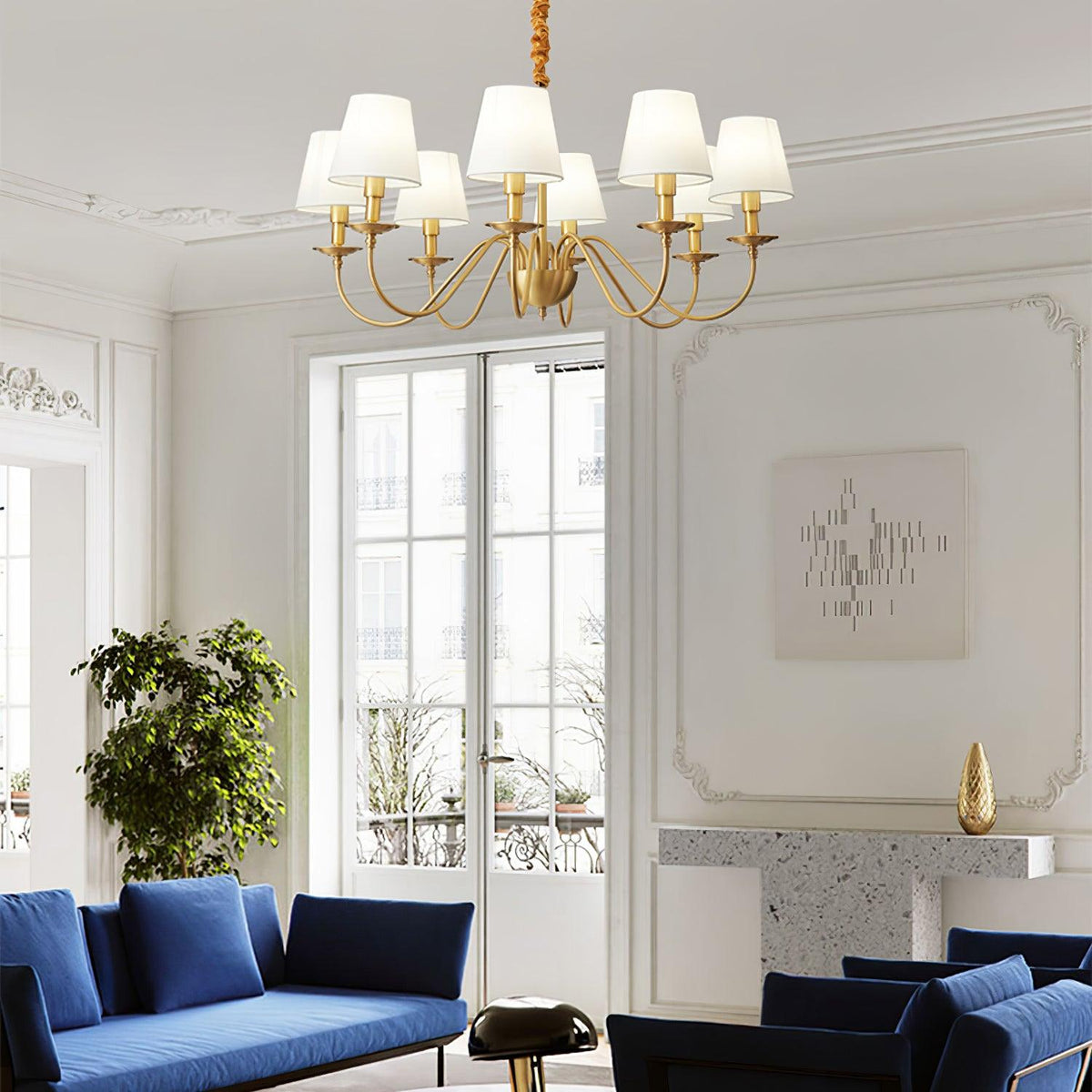 Tapered Fabric Brass Chandelier - view 14