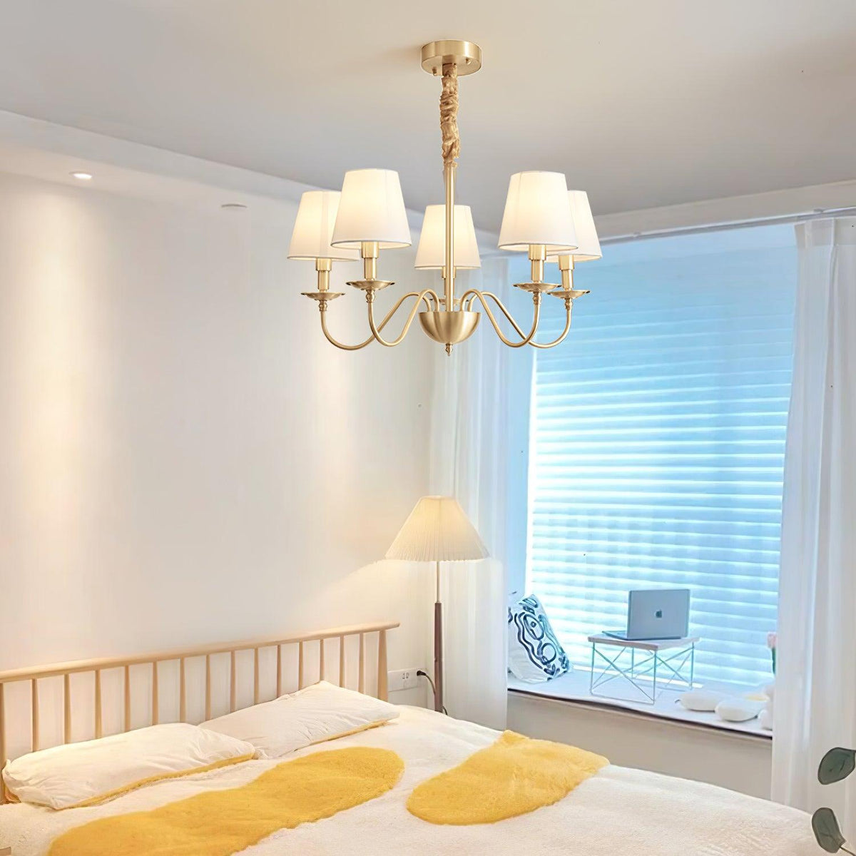 Tapered Fabric Brass Chandelier - view 16