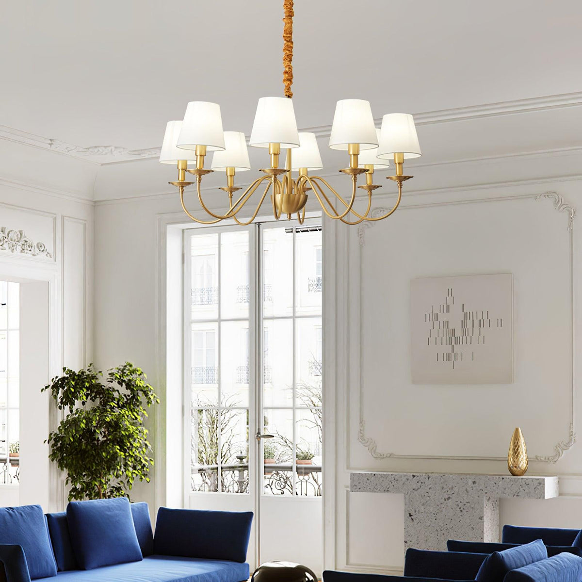 Tapered Fabric Brass Chandelier - view 2