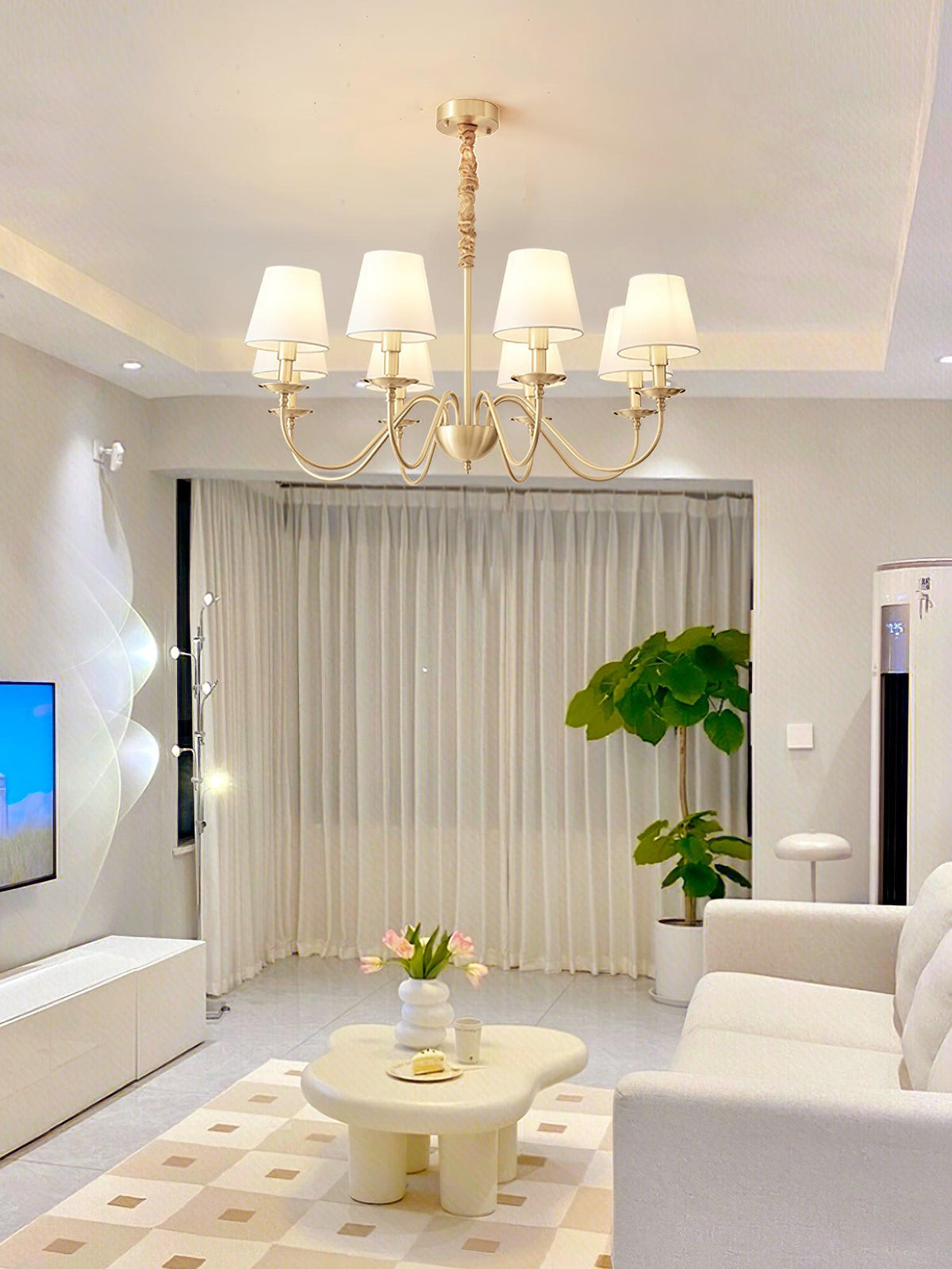 Tapered Fabric Brass Chandelier - view 17