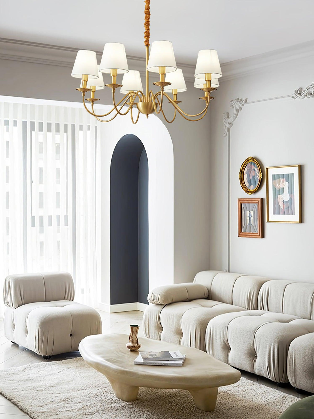 Tapered Fabric Brass Chandelier - view 18
