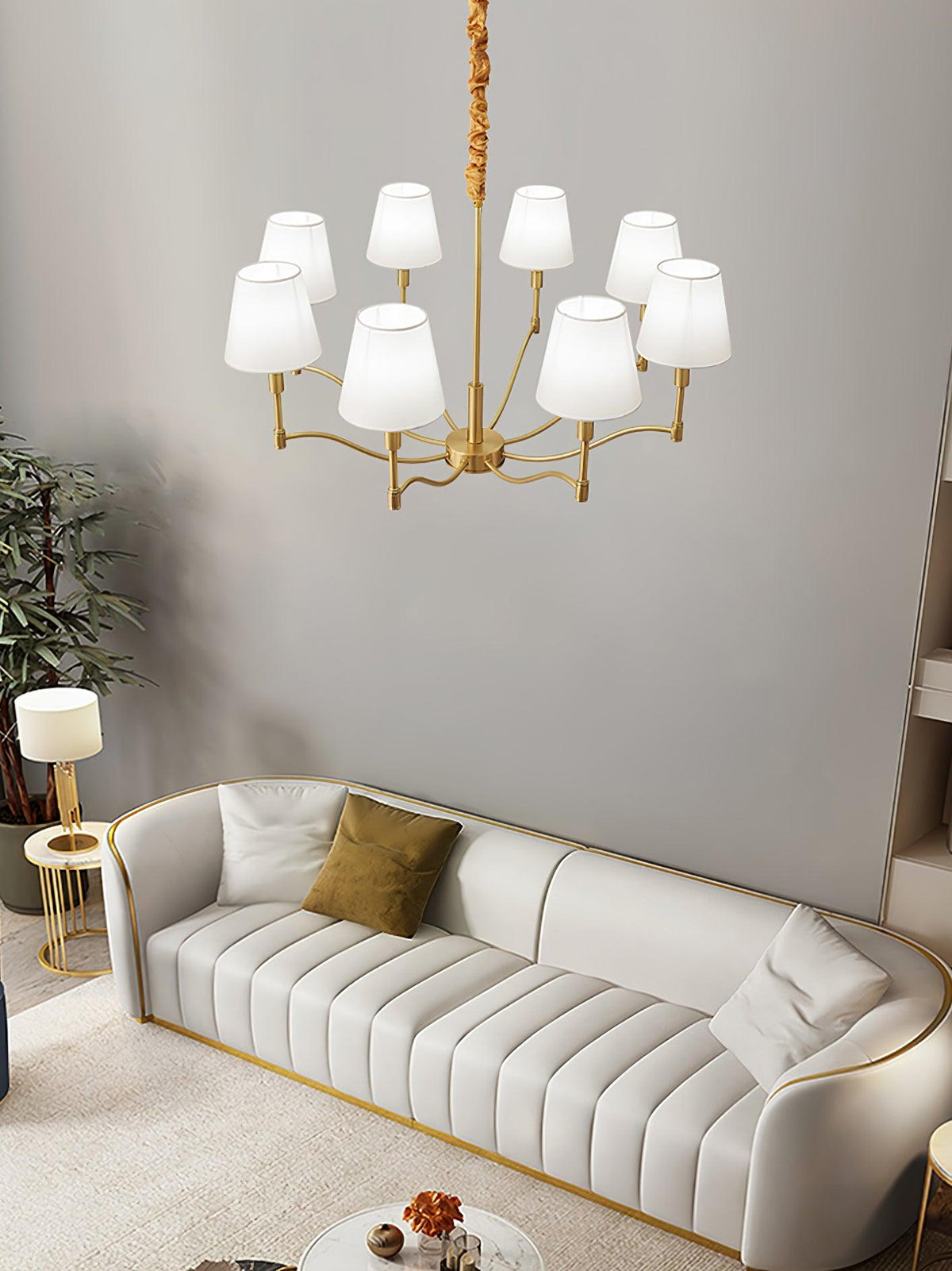 Tapered Fabric Brass Chandelier - view 10