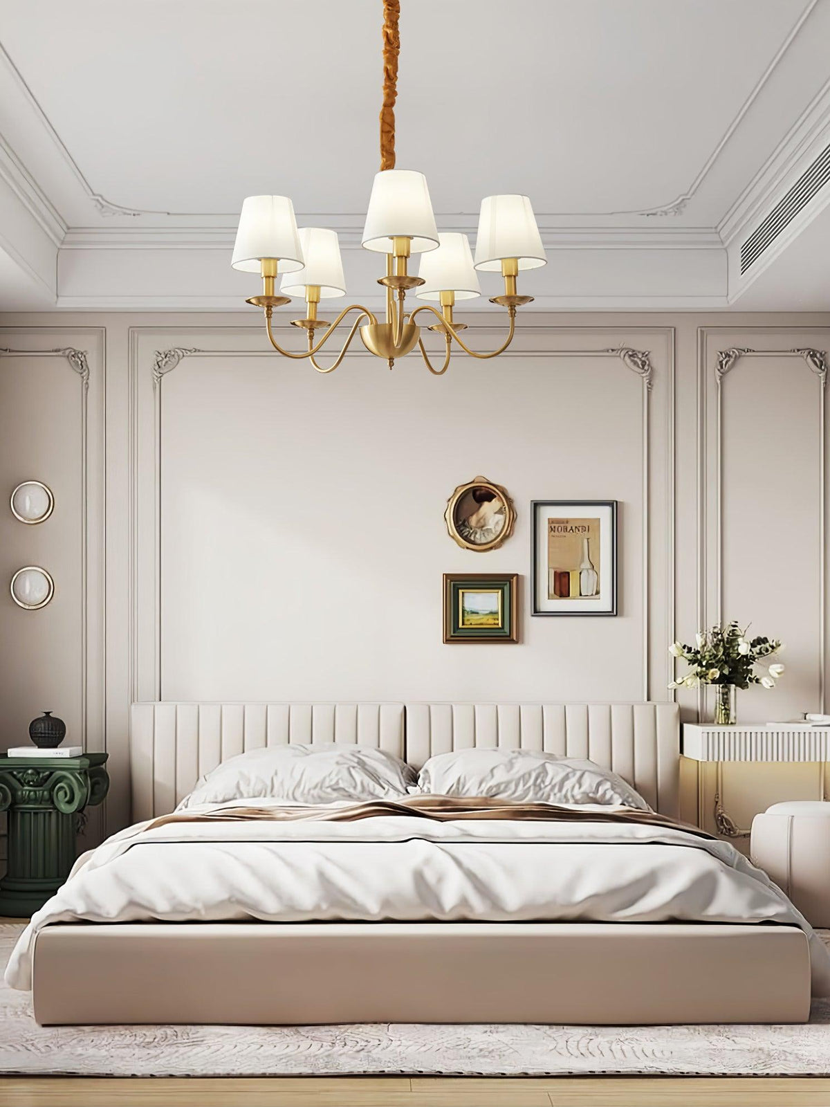 Tapered Fabric Brass Chandelier - view 19