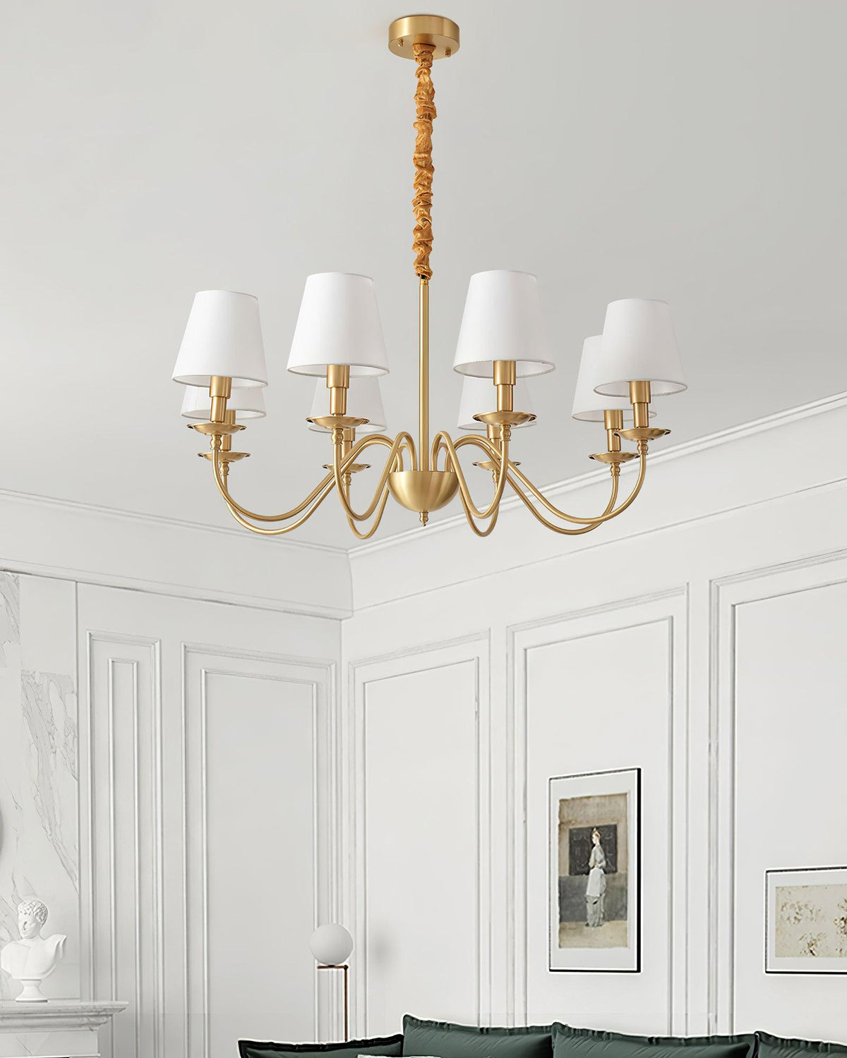Tapered Fabric Brass Chandelier - view 20