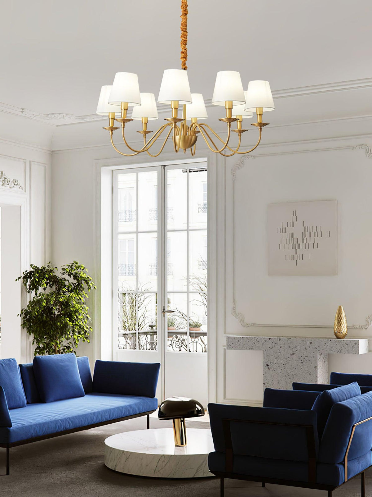 Tapered Fabric Brass Chandelier - view 8