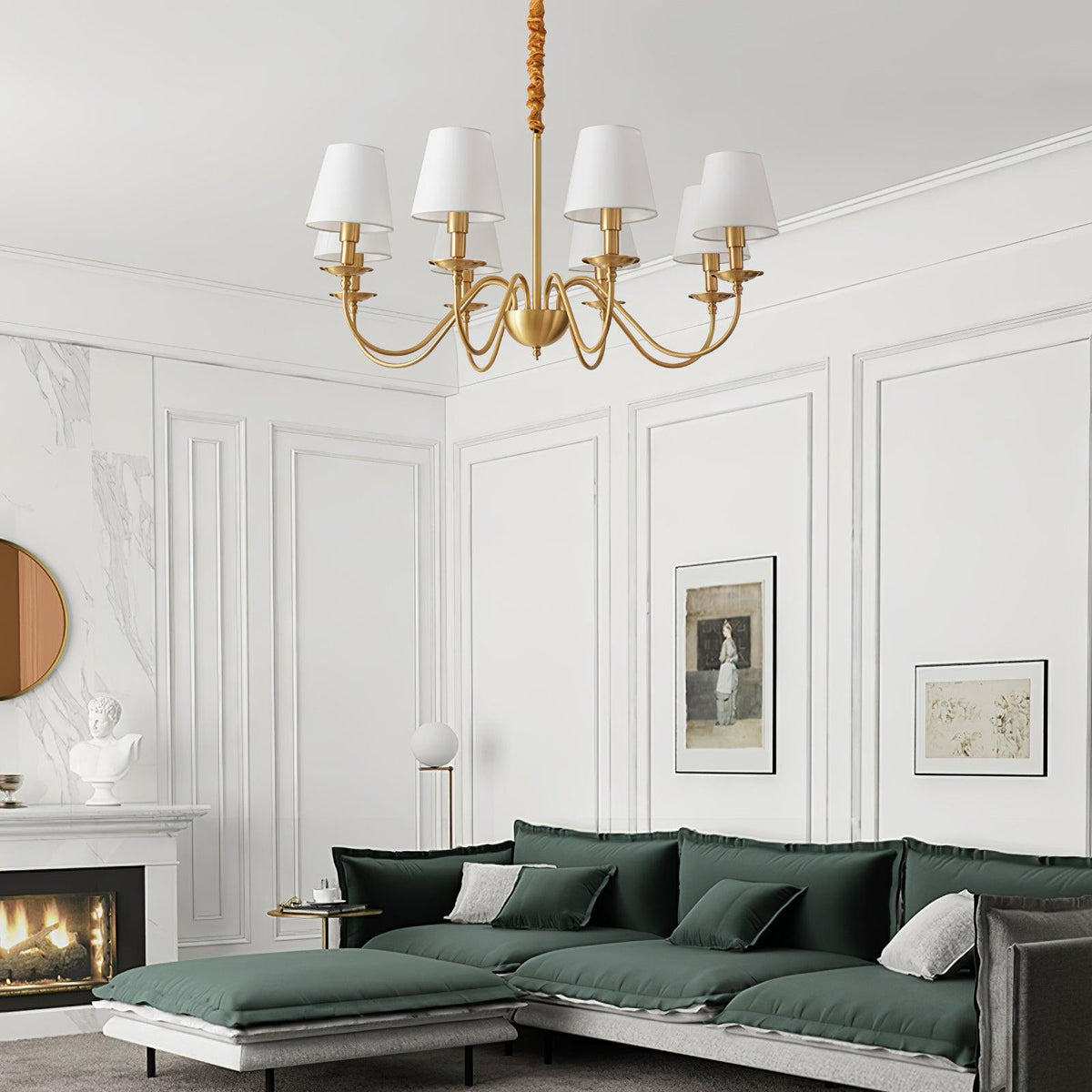 Tapered Fabric Brass Chandelier - view 7