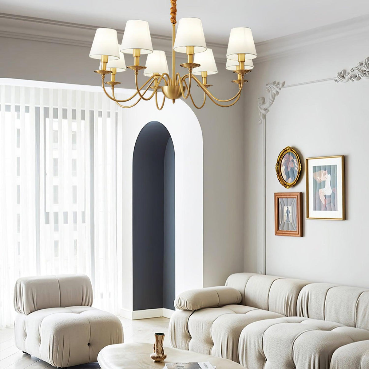 Tapered Fabric Brass Chandelier - view 4