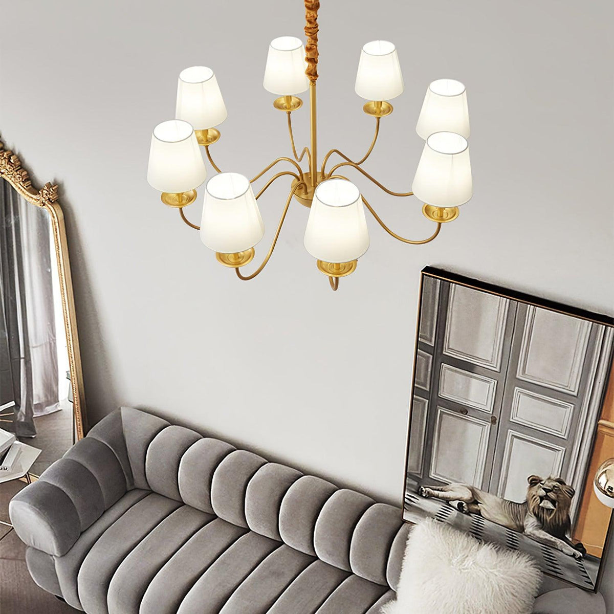 Tapered Fabric Brass Chandelier - view 5