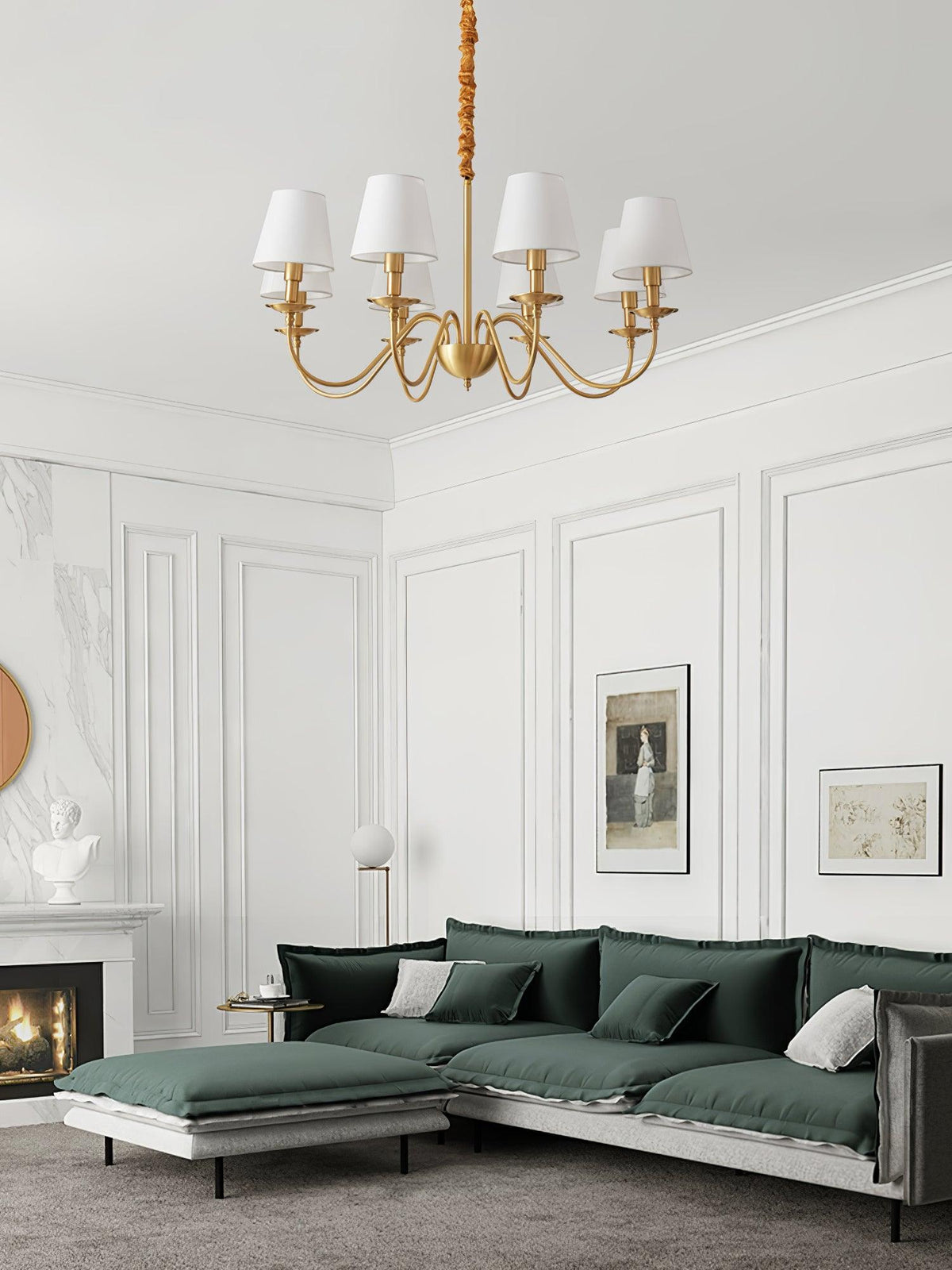 Tapered Fabric Brass Chandelier - view 22