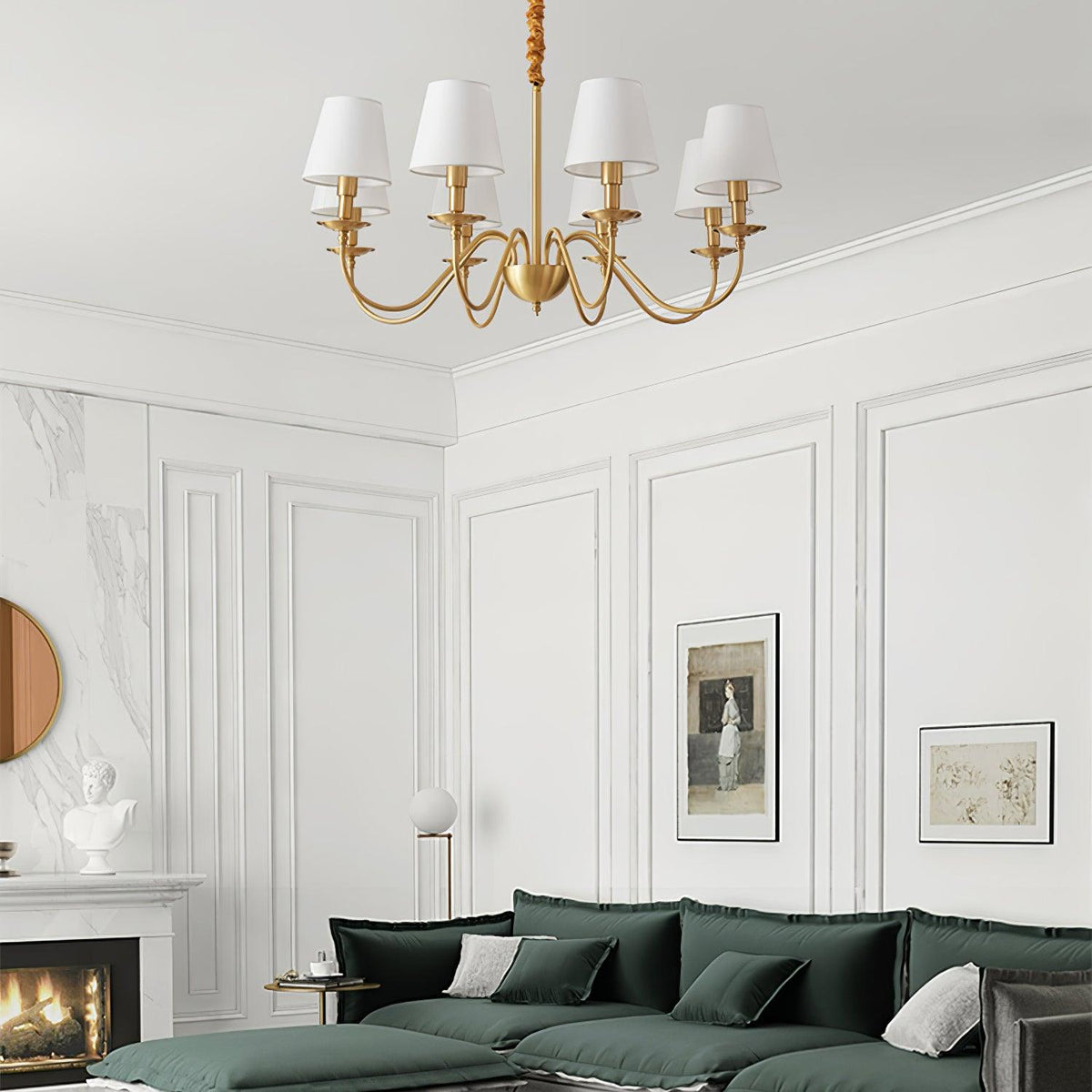 Tapered Fabric Brass Chandelier - view 23
