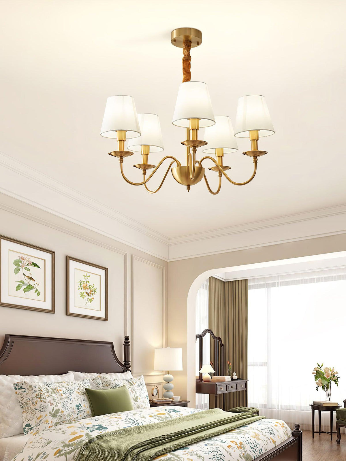 Tapered Fabric Brass Chandelier - view 24