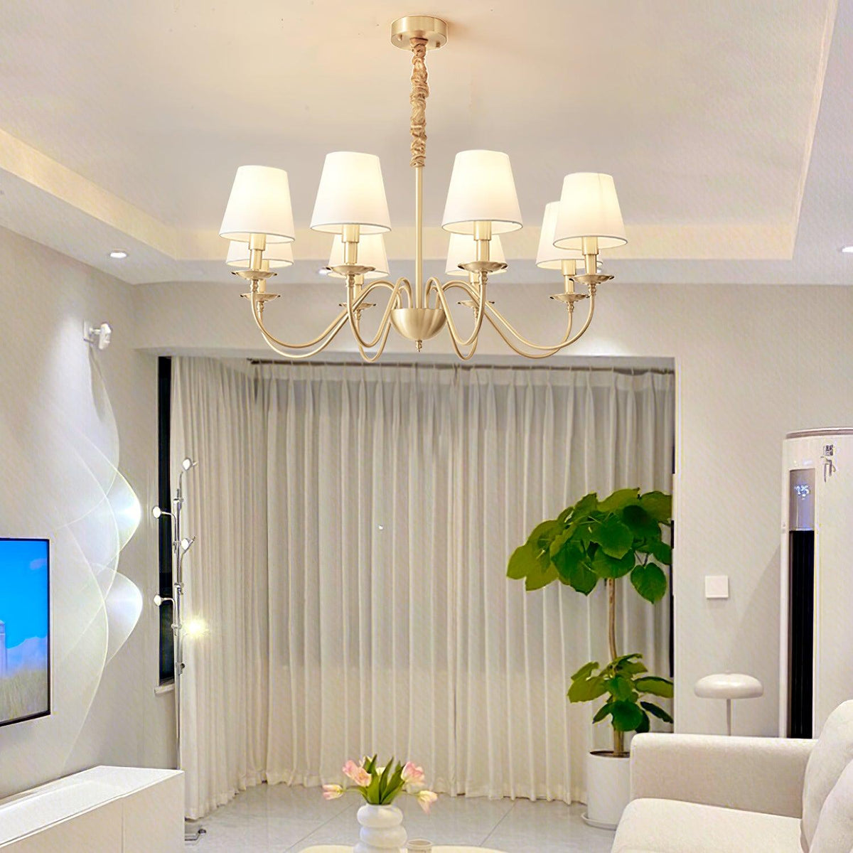 Tapered Fabric Brass Chandelier - view 11
