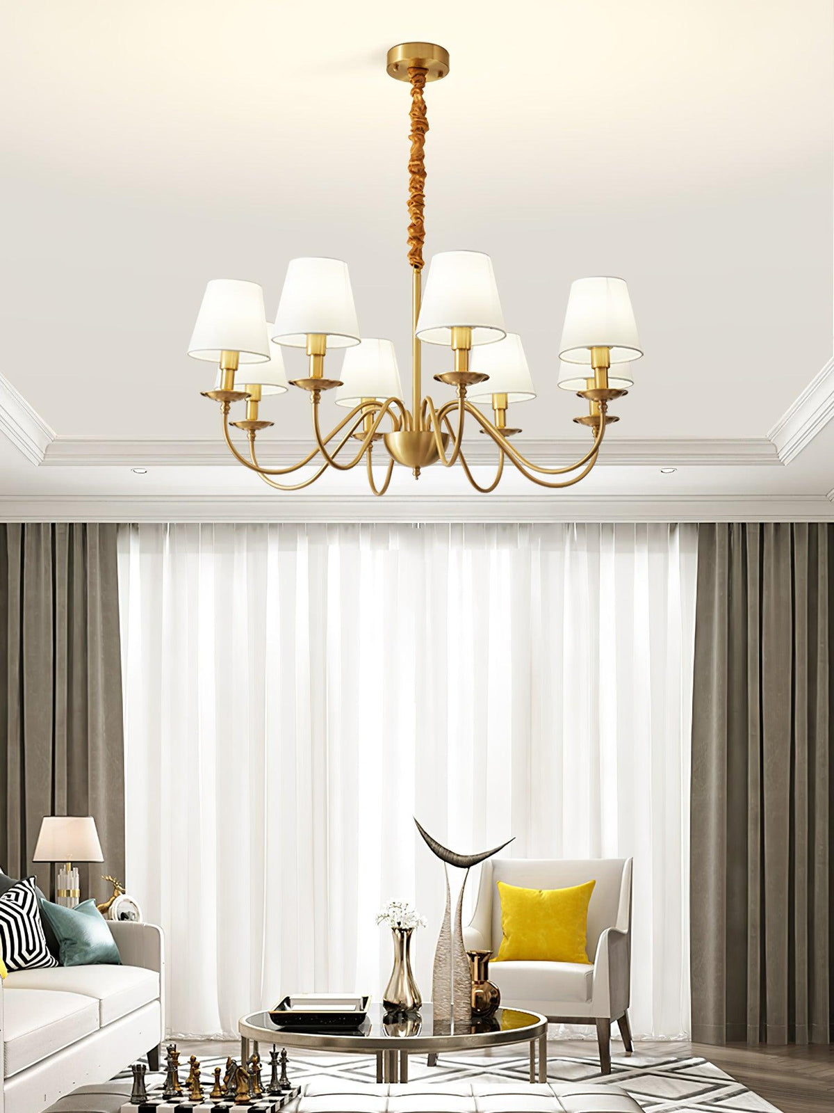 Tapered Fabric Brass Chandelier - view 9