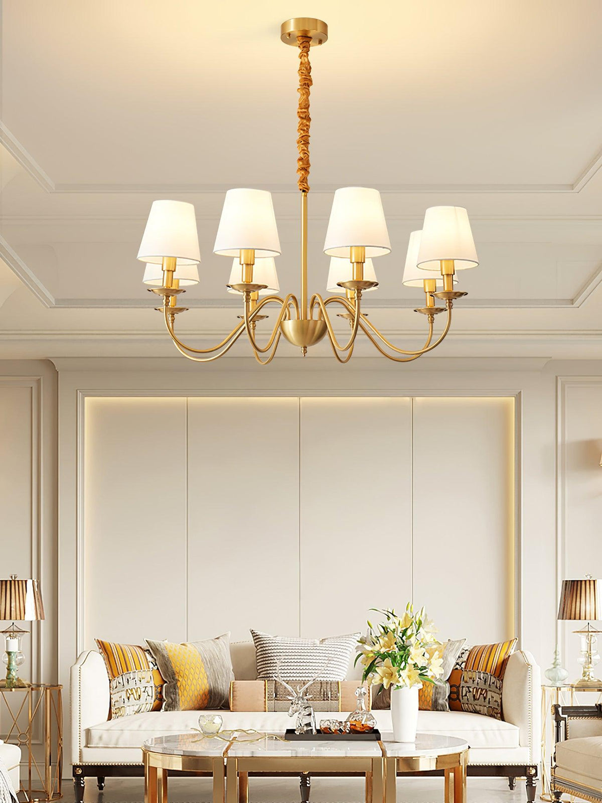 Tapered Fabric Brass Chandelier - view 3